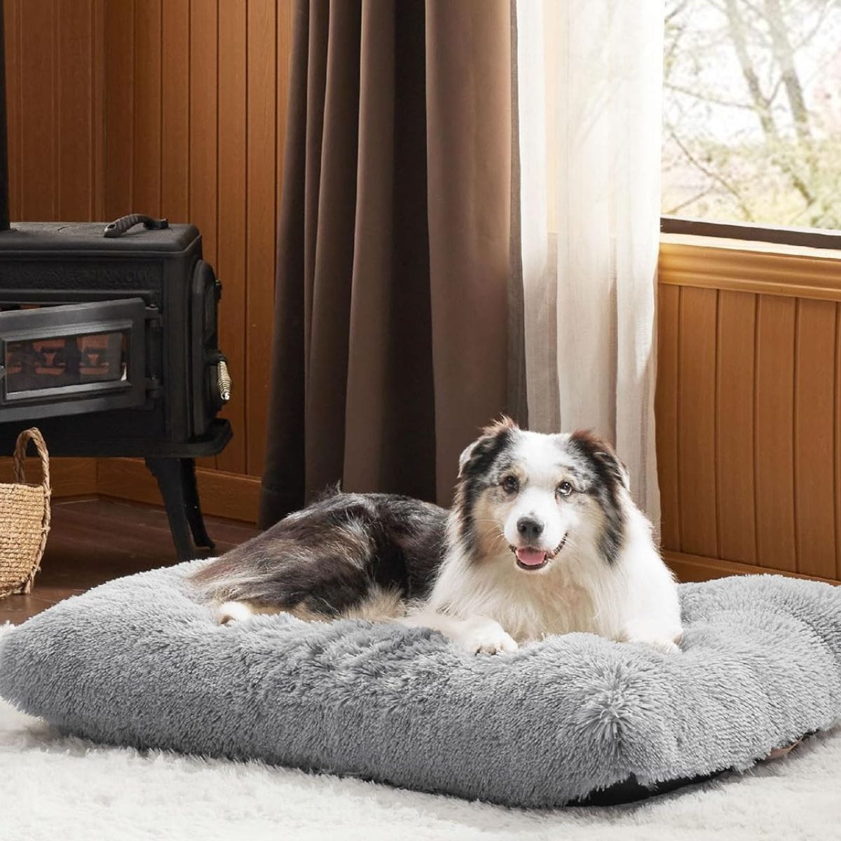 szara poducha dla psa legowisko pluszowe do spania